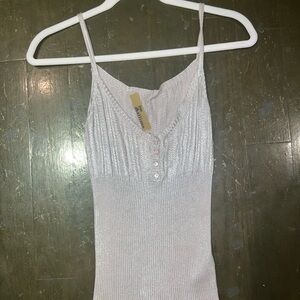 John Galliano Metallic Silver Ribbed Tank